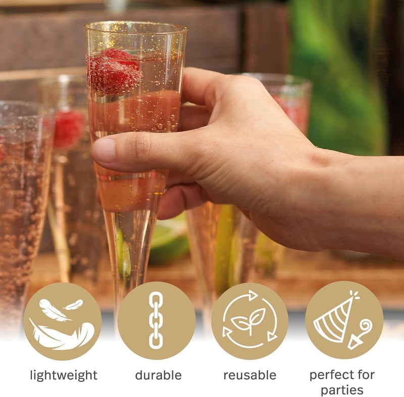 MATANA 120 Silver & Gold Glitter Plastic Champagne Flutes, 5 Oz Plastic Champagne Glasses for Parties, Clear Plastic Toasting Glasses, Mimosa Glasses, Wedding Party Cocktail Cups, Reusable | Bulk Pack - Image 4